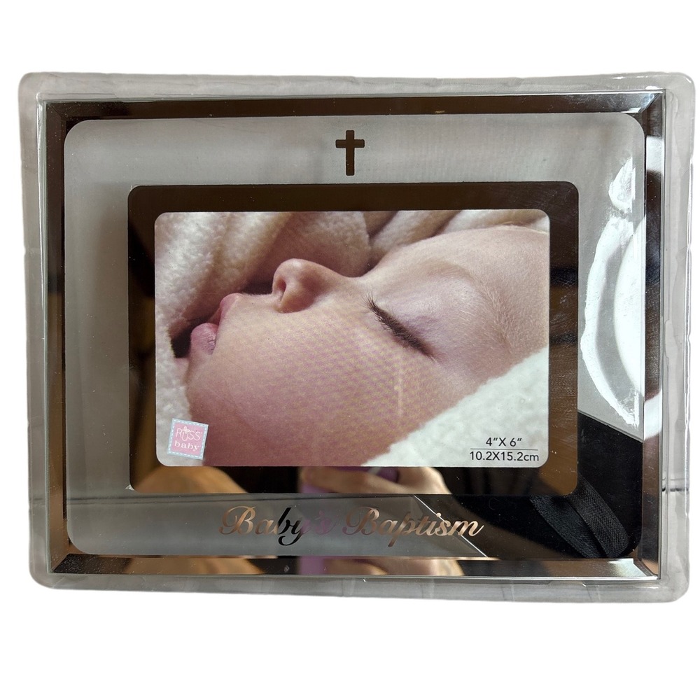 Russ Baby's Baptism Photo Frame 4x6 Mirrored Cross Engraved Keepsake Nursery